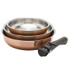 Lot de 3 poêles inox effet cuivré + 1 manche amovible10146