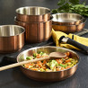 Lot de 3 poêles inox effet cuivré + 1 manche amovible10147
