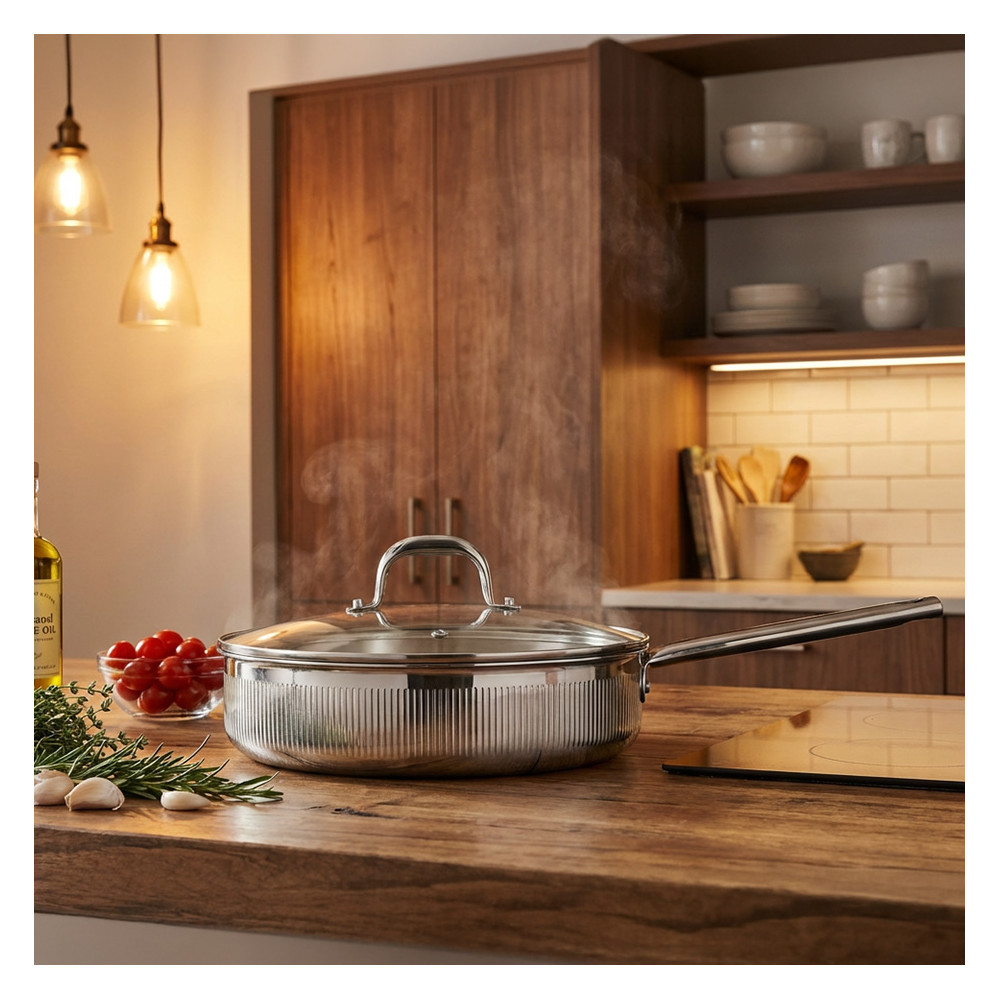 Sauteuse inox striée + couvercle