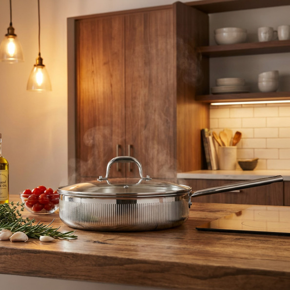 Sauteuse inox striée + couvercle