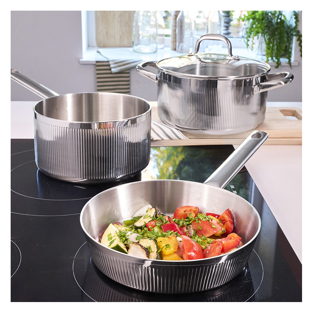 Faitout inox strié + couvercle