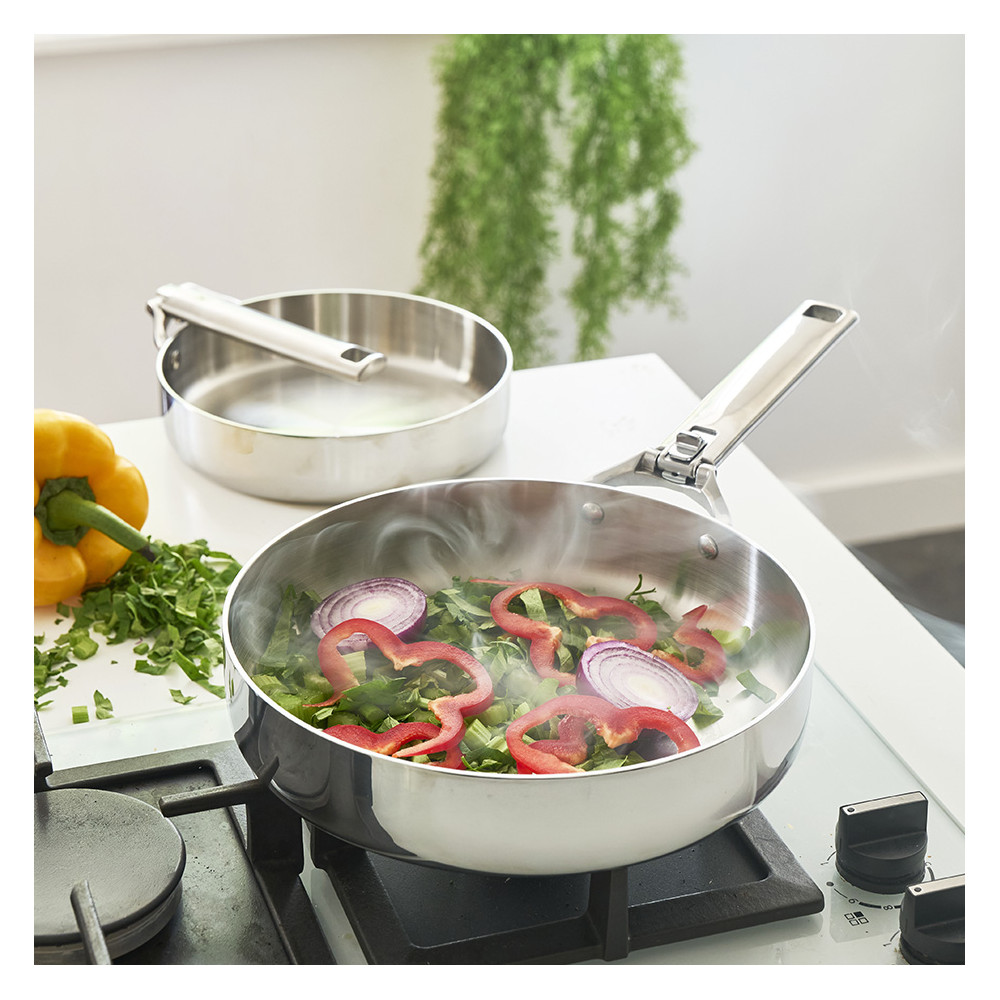 Poêle inox manche pliable