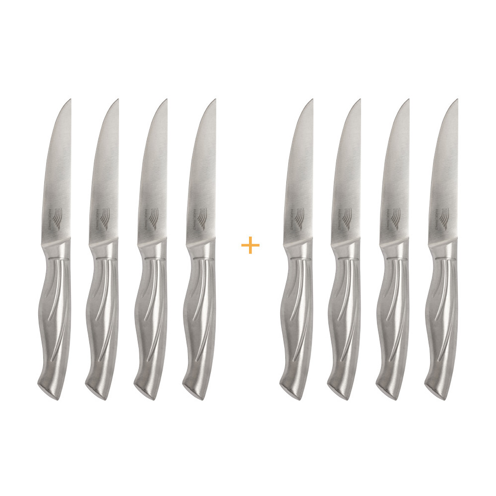 Set de 4 couteaux à steak tout inox + 1 Set 4 couteaux OFFERT