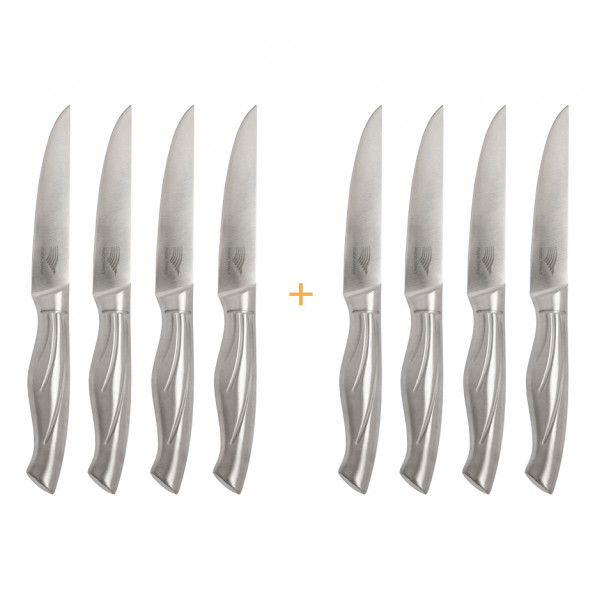 Set de 4 couteaux à steak tout inox + 1 Set 4 couteaux OFFERT