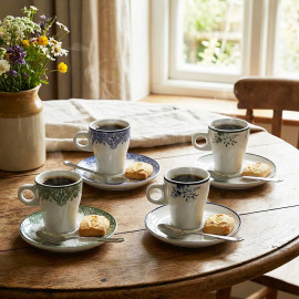 Lot de 4 tasses expresso avec sous tasses "SOLOGNE"