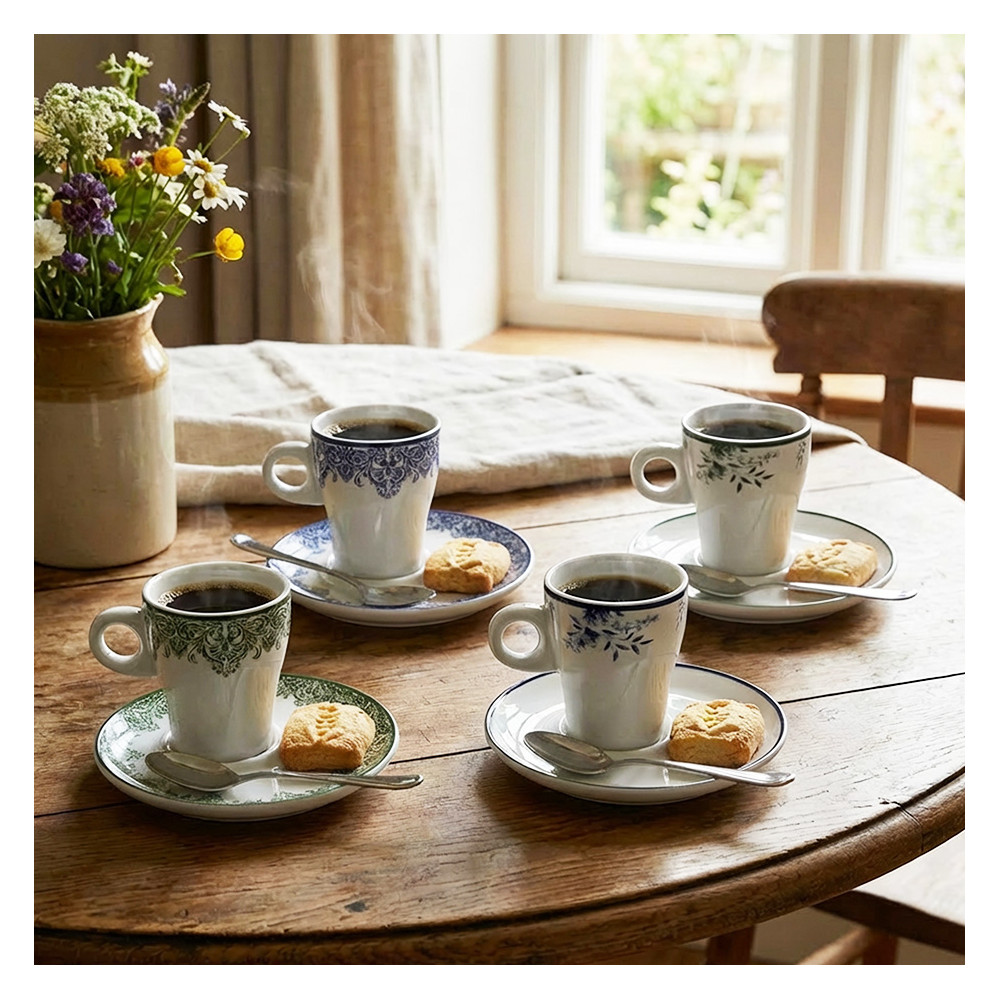 Lot de 4 tasses expresso avec sous tasses "SOLOGNE"