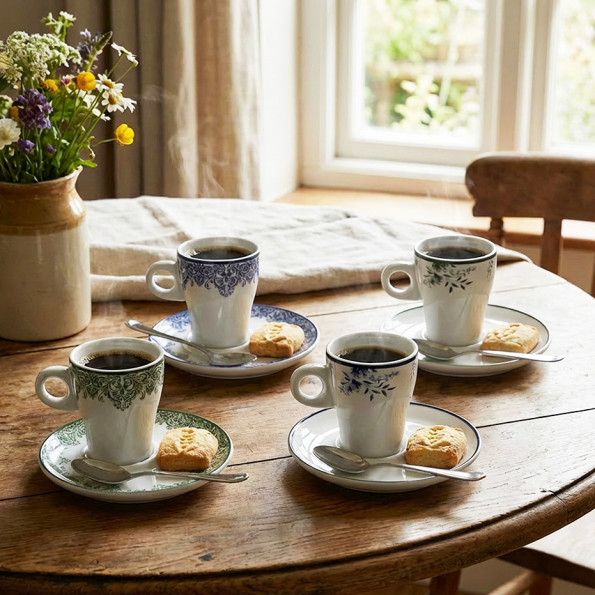 Lot de 4 tasses expresso avec sous tasses "SOLOGNE"