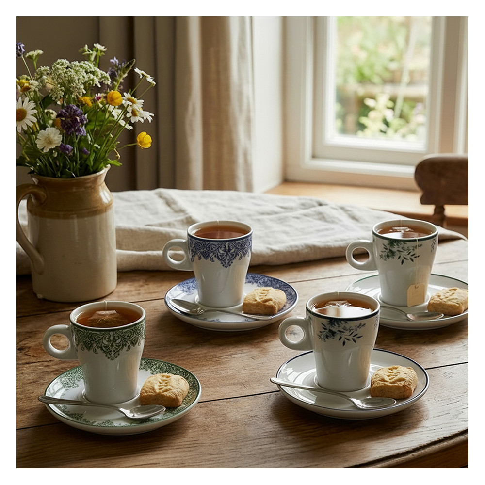 Lot de 4 tasses à thé avec sous tasses "SOLOGNE"