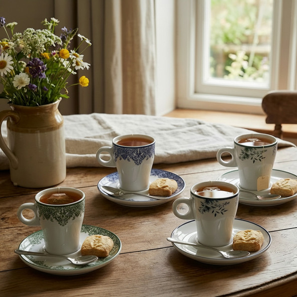 Lot de 4 tasses à thé avec sous tasses "SOLOGNE"