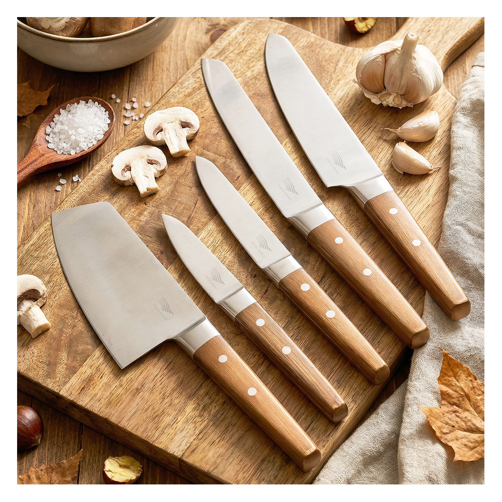 Set de 5 couteaux de cuisine inox effet bois