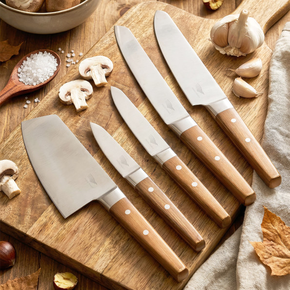 Set de 5 couteaux de cuisine inox effet bois