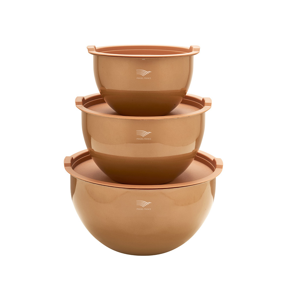 Lot de 3 saladiers inox effet cuivré avec couvercles