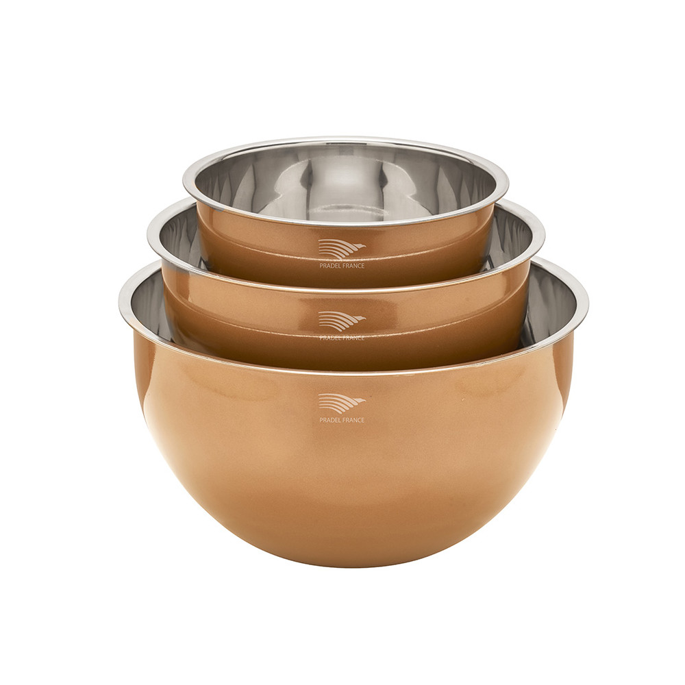 Lot de 3 saladiers inox effet cuivré avec couvercles