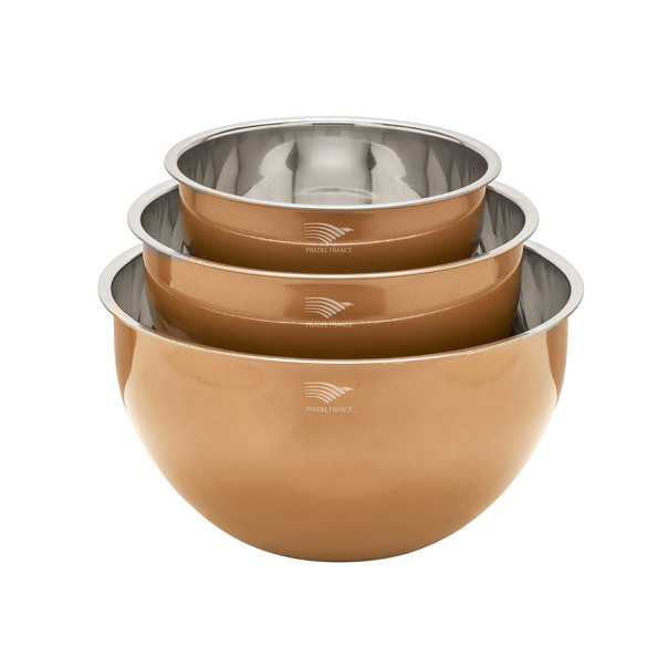 Lot de 3 saladiers inox effet cuivré avec couvercles