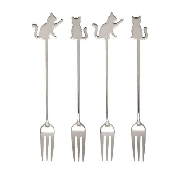 Lot de 4 fourchettes à dessert chat