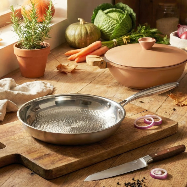 Poêle inox fond structuré