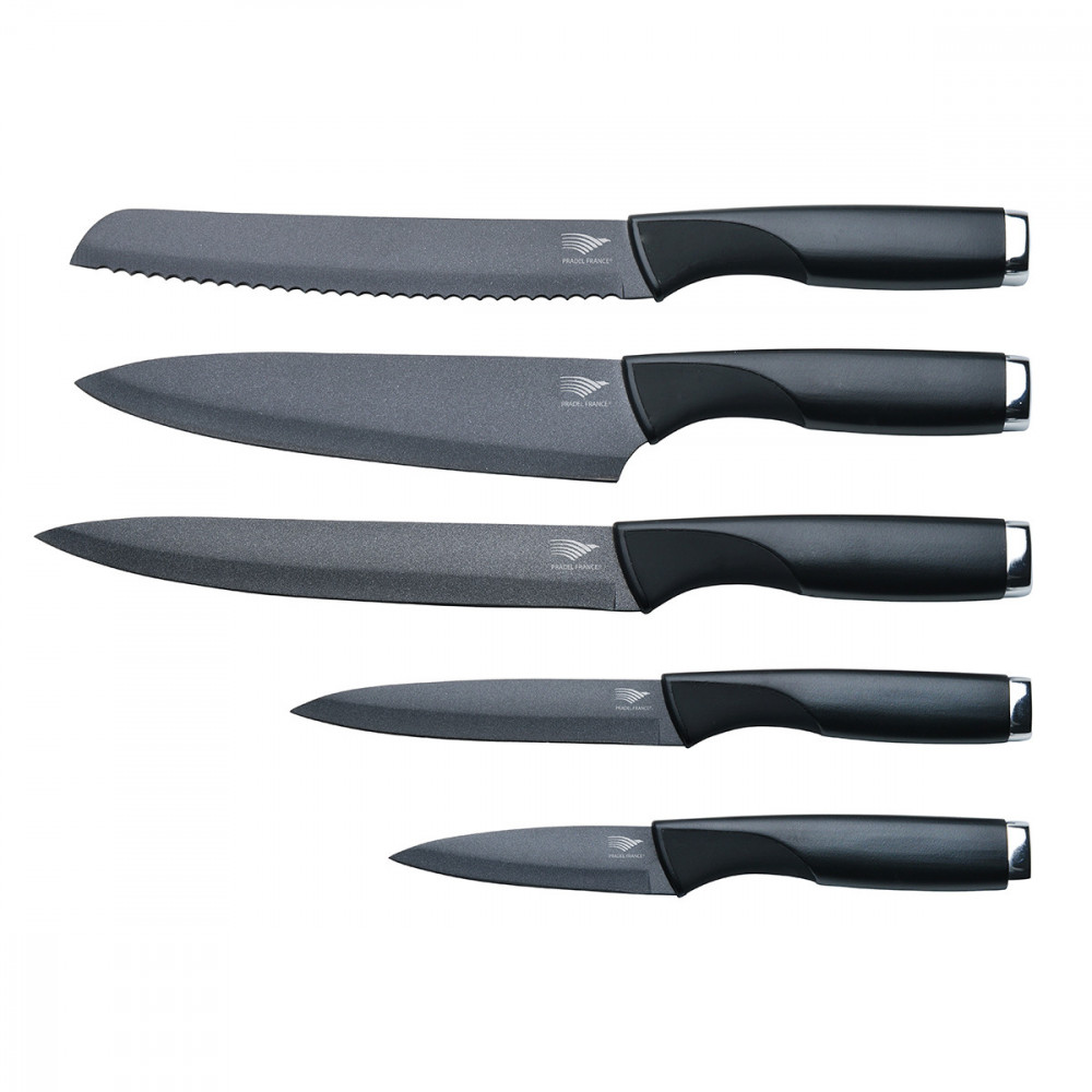 Lot de 5 Couteaux Moderne avec Bloc en Acier Inoxydable Affûtés à la