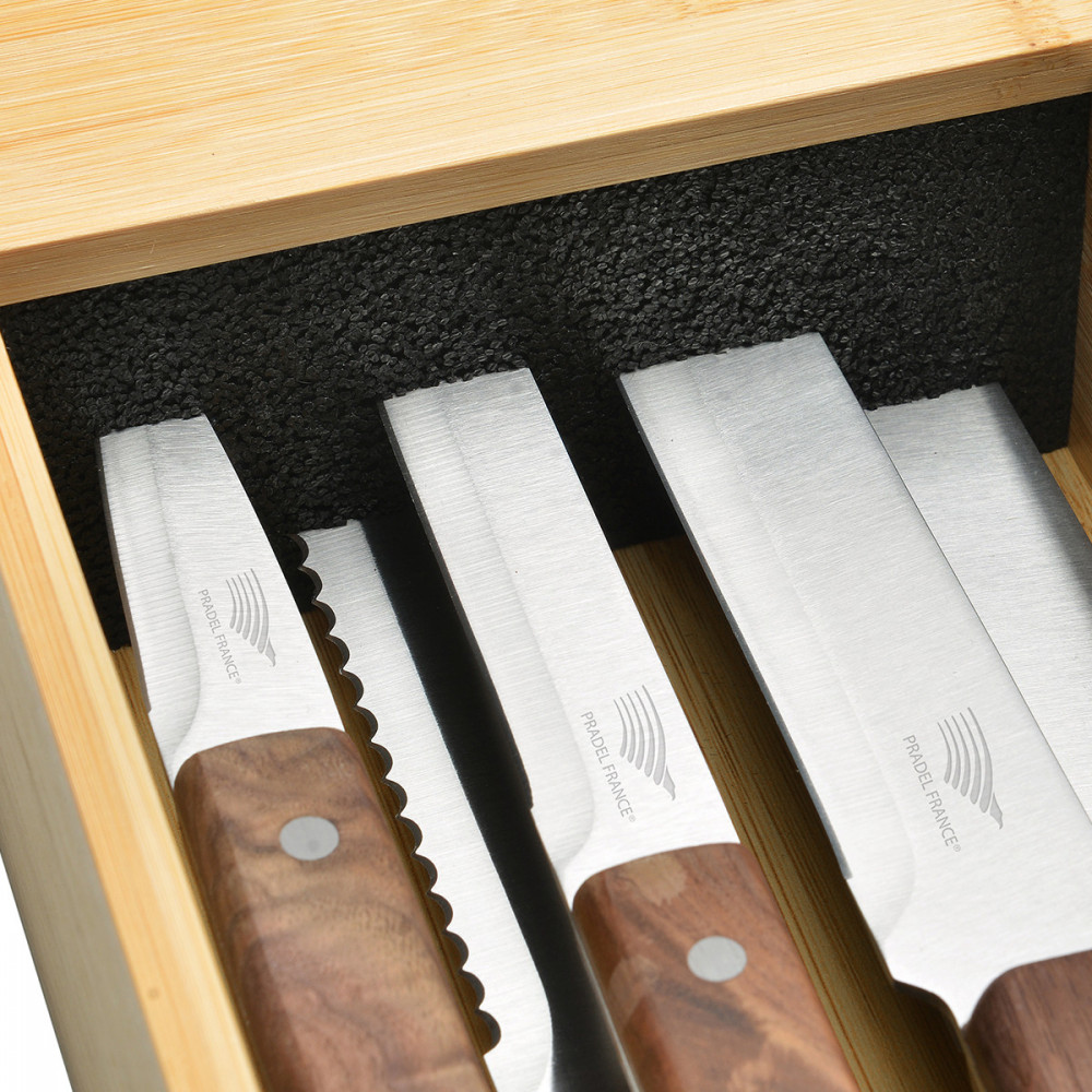 Le lot de 5 couteaux + le range-couteaux pour tiroir