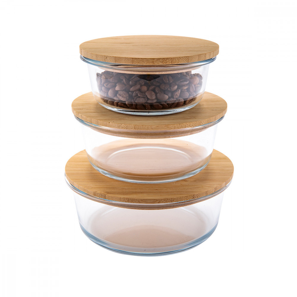 Lot de 3 boîtes rondes en verre