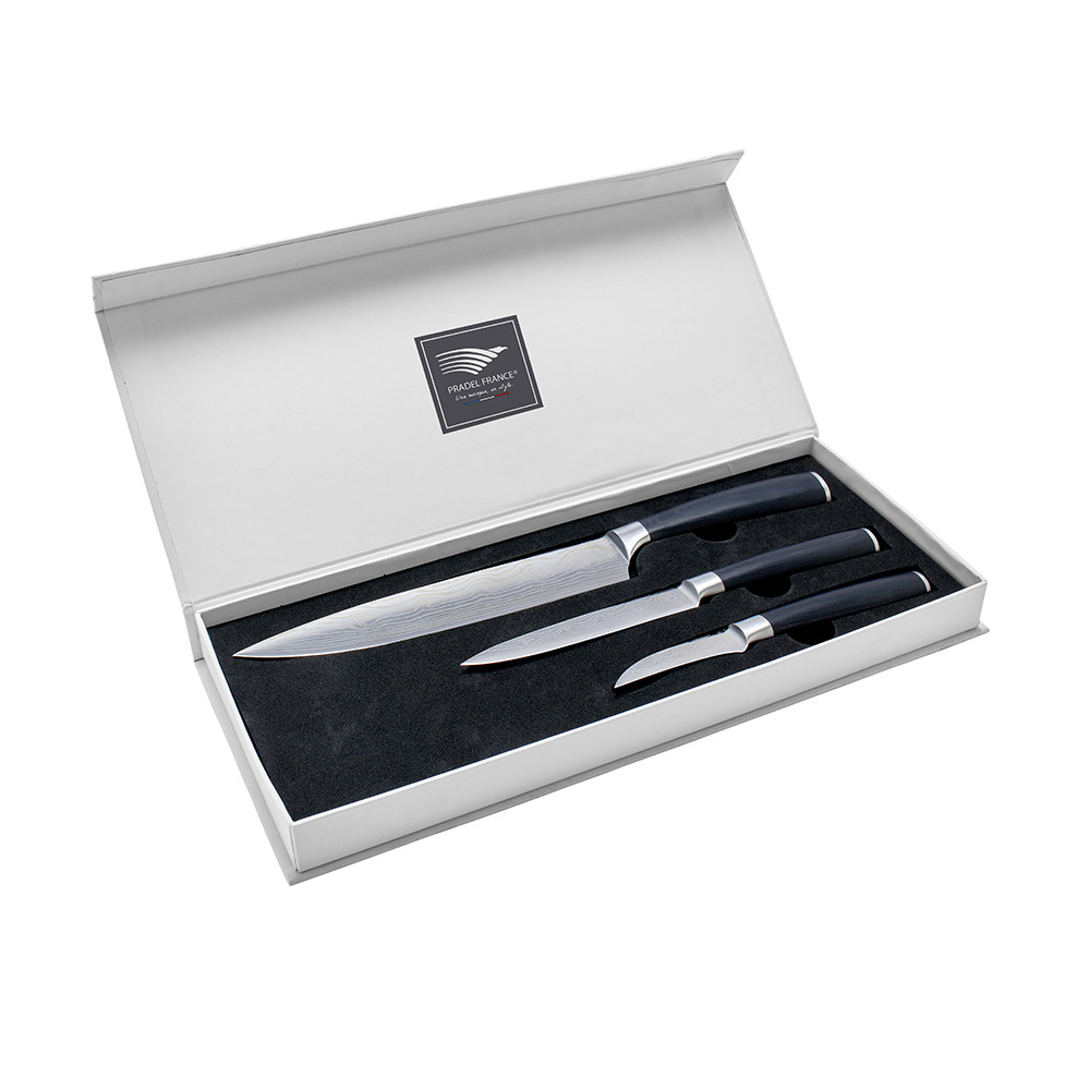 Coffret 3 couteaux forgés effet damas