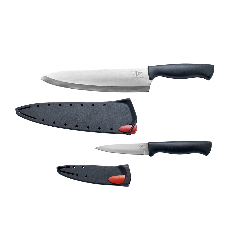 Lot de 2 couteaux avec fourreau aiguiseur