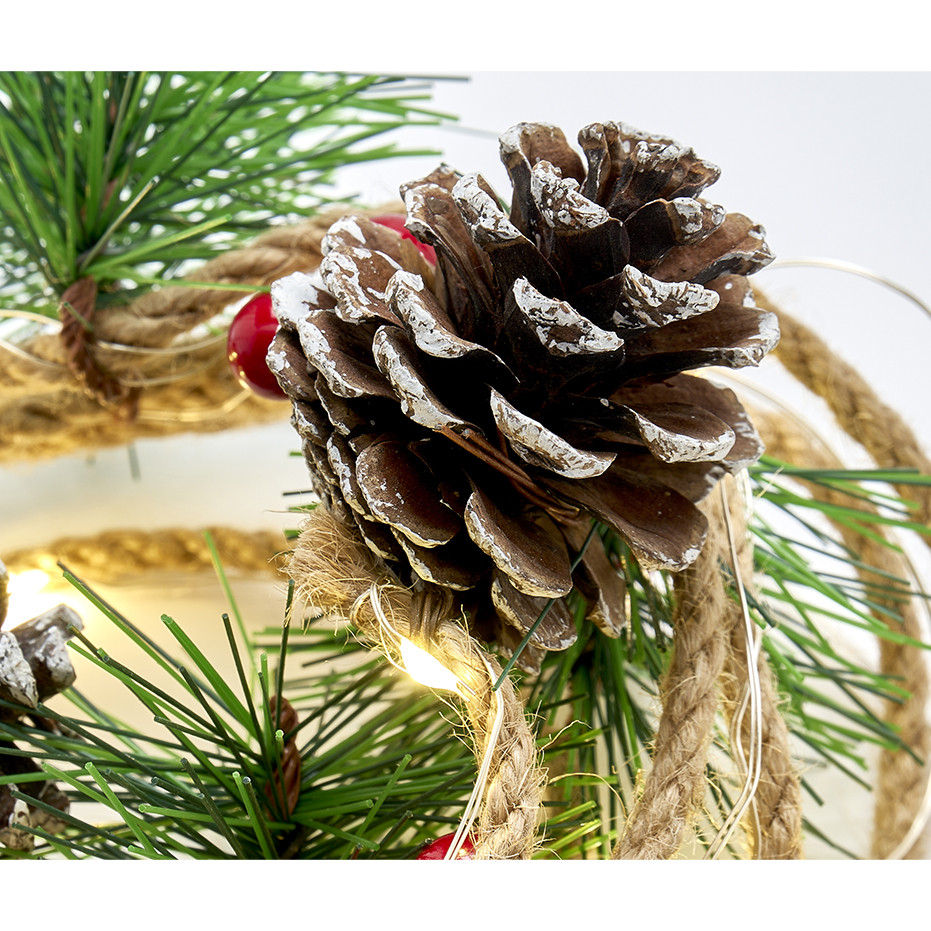 Guirlande Lumineuse De Noël Avec Pommes De Pin Et Baies Rouges - 3 Mètres, 8 Modes D'éclairage, Télécommande, Fonctionne Sur Piles Ou USB
