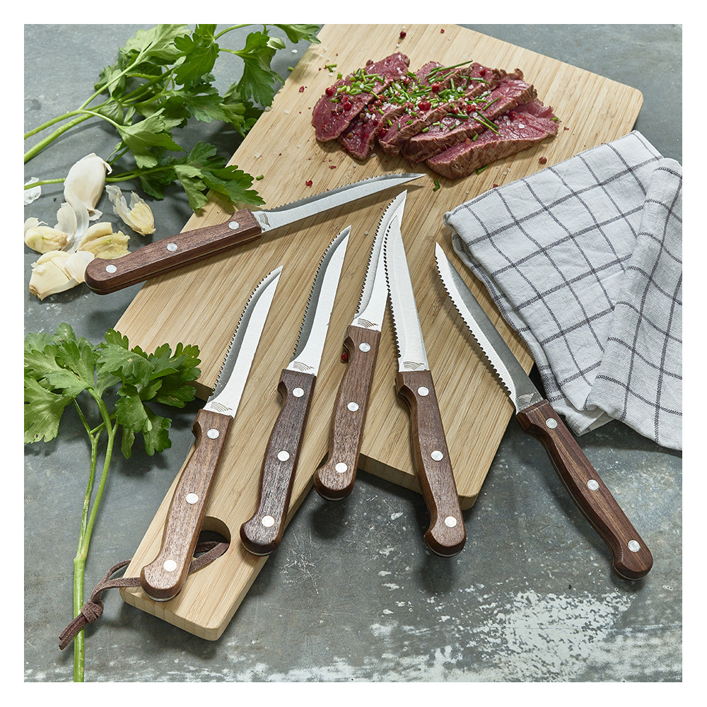 Set de 6 couteaux à steak bois de noyer