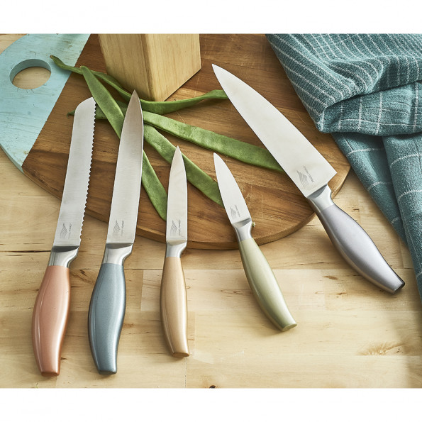 Lot de 5 couteaux tout inox colorés8135
