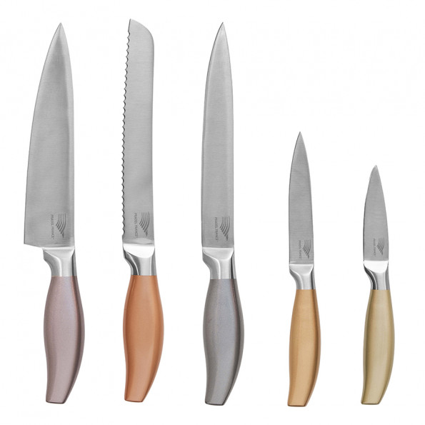 Lot de 5 couteaux tout inox colorés8136