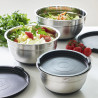 Lot de 3 saladiers inox avec couvercles8555 Lot de 3 saladiers inox avec couvercles8555