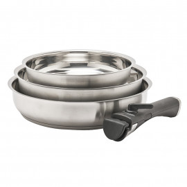 Lot de 3 poêles tout inox +...