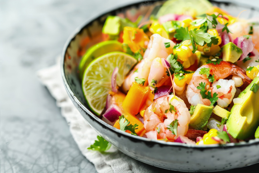 Les ingrédients pour un ceviche de crevettes