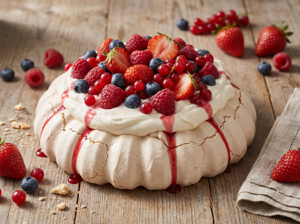 Les ingrédients pour une pavlova aux fruits rouges