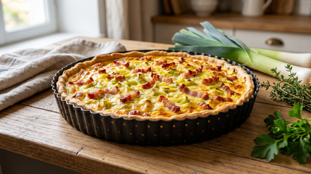 Les ingrédients pour la quiche poireaux lardons