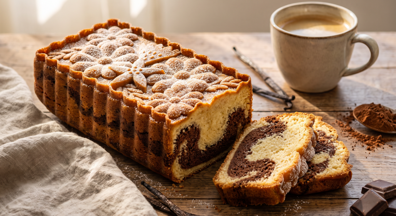 Cake marbré dans un moule fleurs