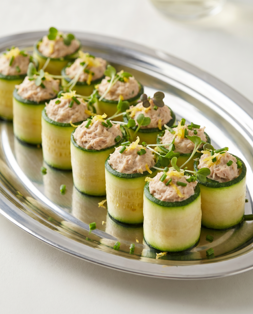 Les ingrédients pour 12 roulés de concombre farcis au thon